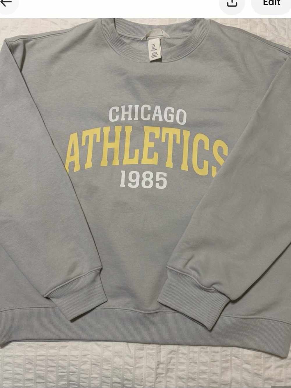 H&M Women’s Light Gray Crewneck Sweatshirt with Yellow and White Print